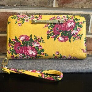 Betsey Johnson Yellow Floral Wristlet Wallet W/Gold Accents Pink Coin Pouch